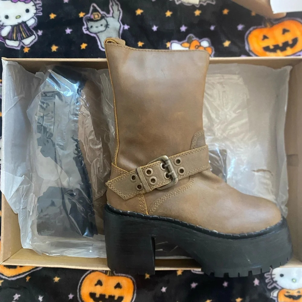 Urban Outfitters Moto Chunky Buckle Boots
